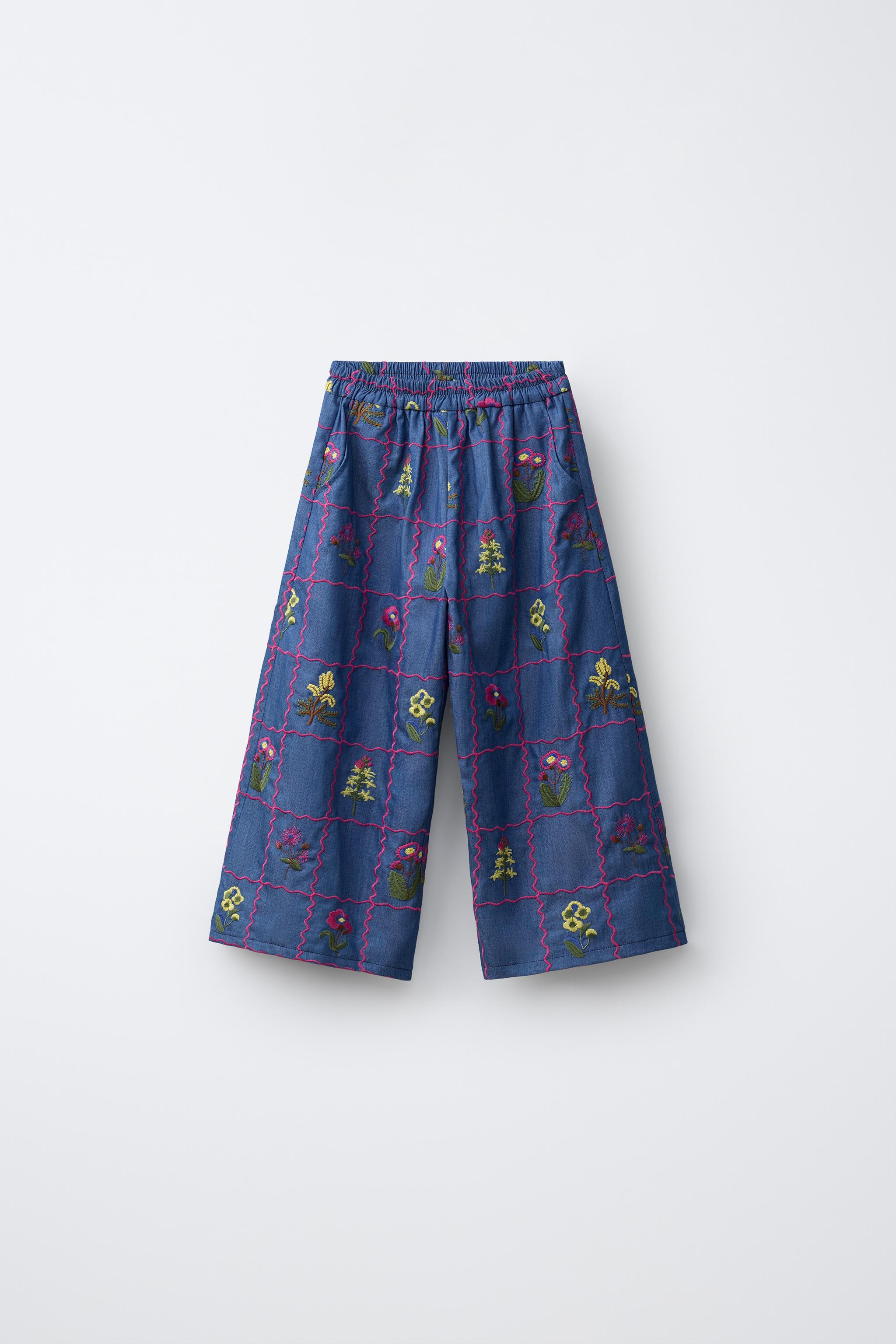 Детские брюки Zara EMBROIDERED WIDE LEG PANTS — фото 2