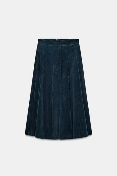 ZW COLLECTION CORDUROY MIDI SKIRT - Blue by Zara