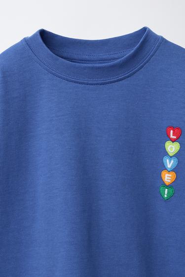 T-SHIRT À INSCRIPTION PIÈCE BRODÉE - Bleu de Zara - Image 2