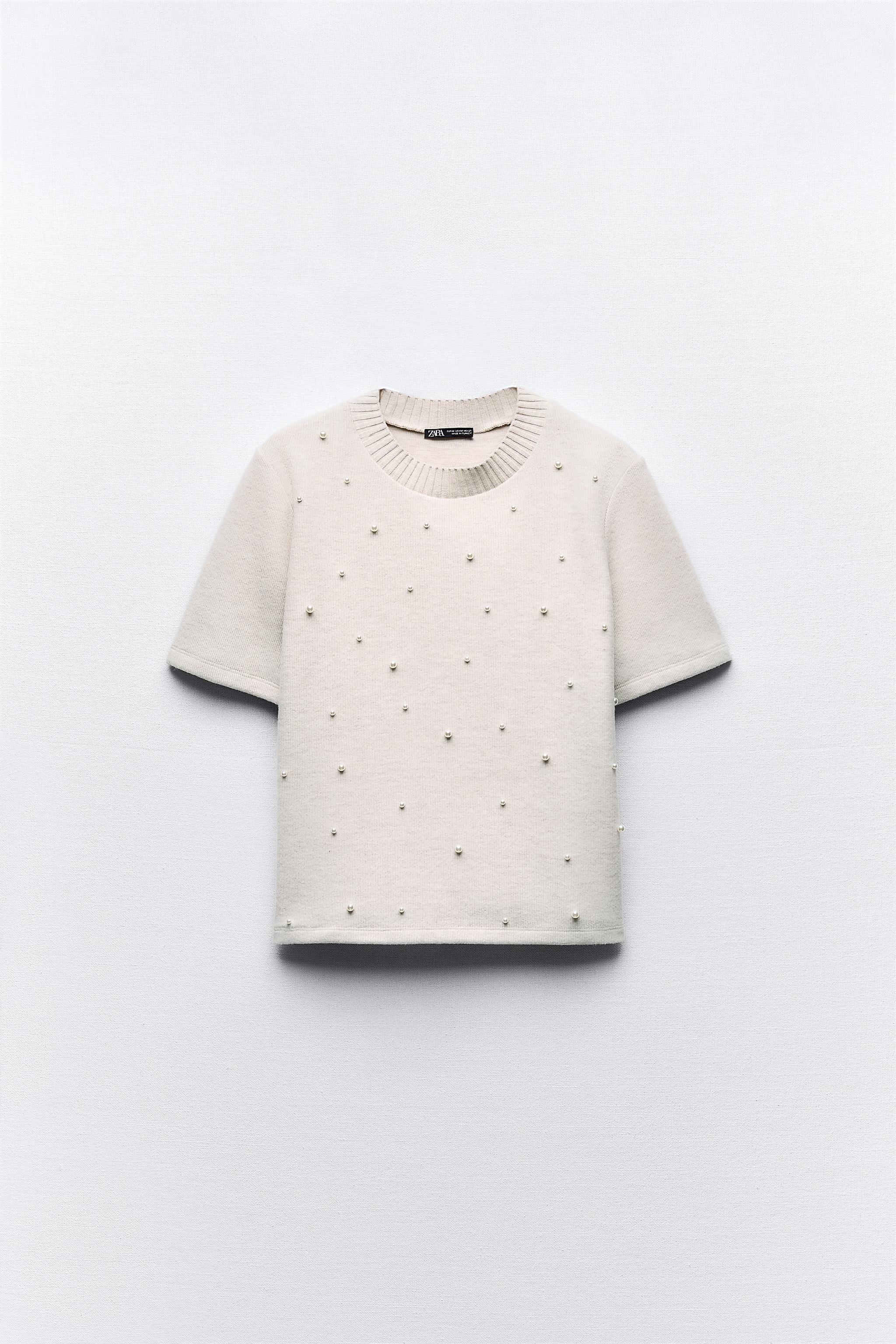 フェイクパール付きソフトTシャツ - ベージュマール | ZARA Japan / 日本