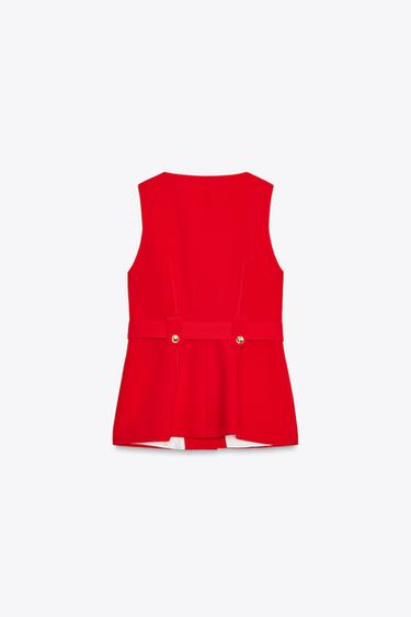 GILET LONG CEINTURE - Rouge de Zara - Image 5