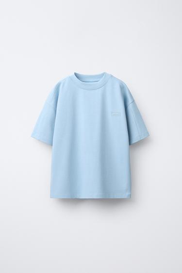 HEAVY RUBBERISED LABEL T-SHIRT - Light blue by Zara