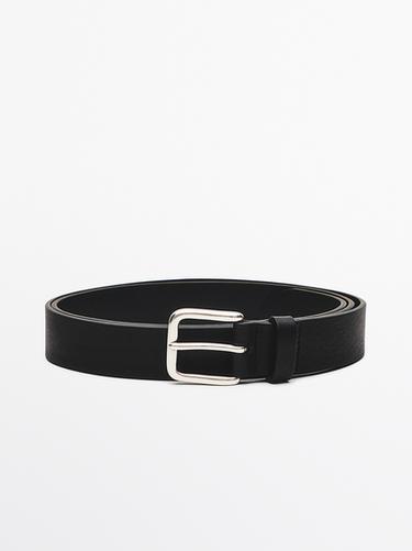Zara Nappa leather belt with square buckle - Black