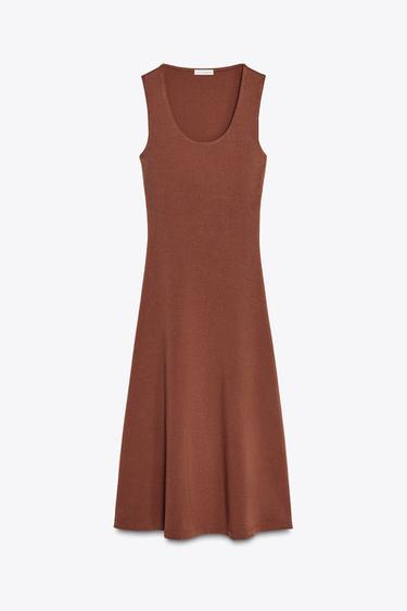 ROBE MI-LONGUE INTERLOCK - Rouge orangé de Zara