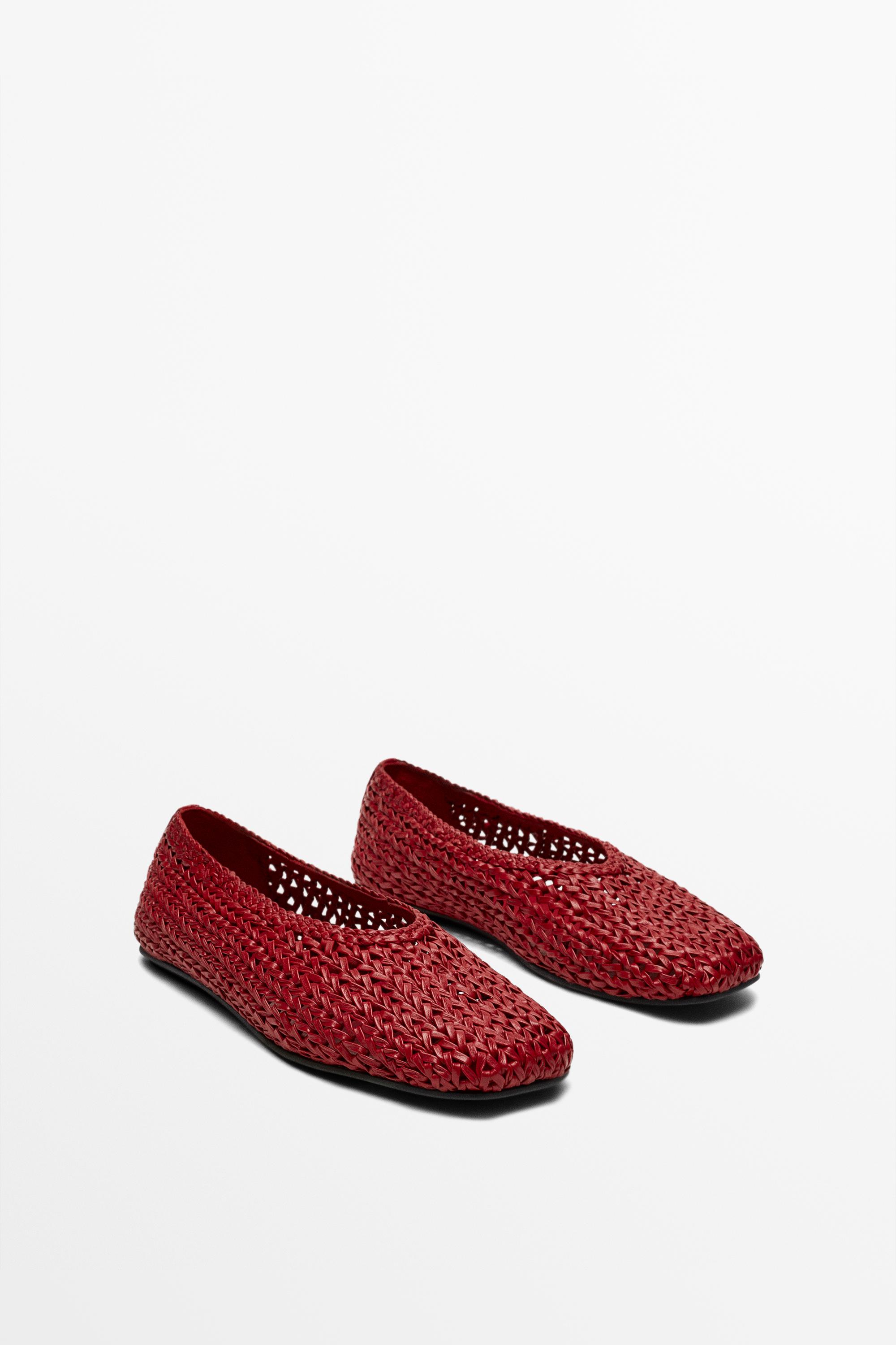 Braided leather ballet flat — Red