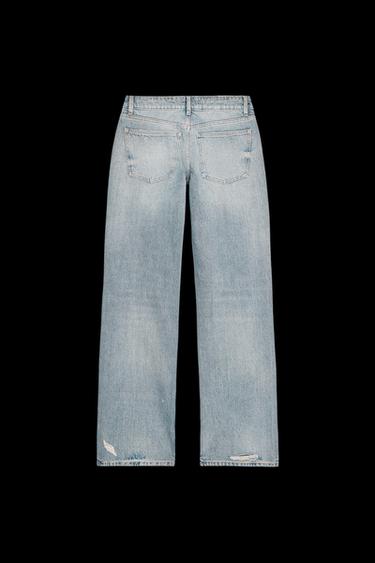 JEANS TRF WIDE LEG TIRO BAJO ROTOS - Gris azul de Zara