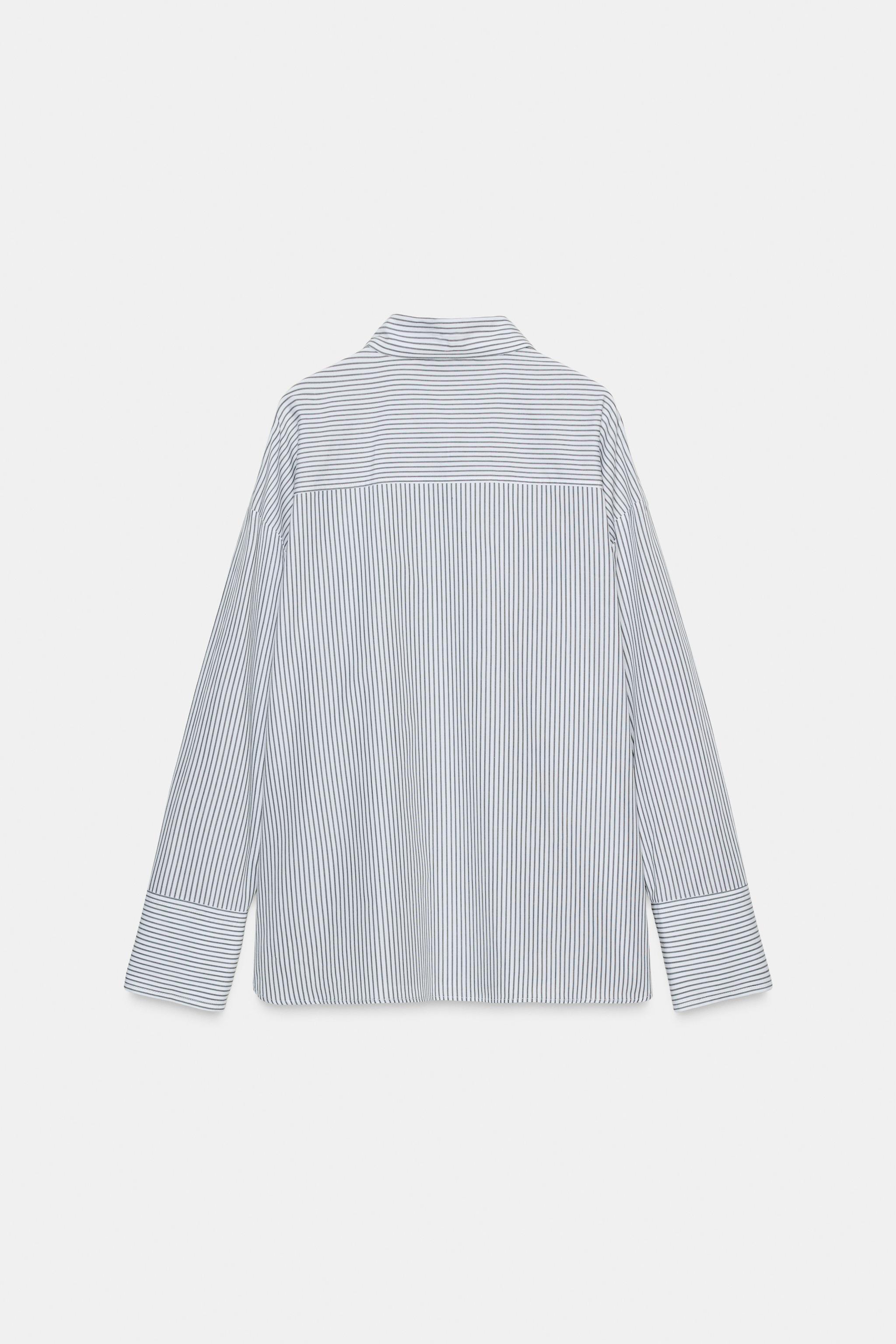 STRIPED POPLIN SHIRT WITH SCARF DETAIL — White / Green