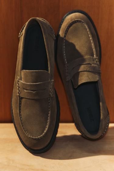 Zara 真皮寬絆帶樂福鞋 - 暗灰褐色