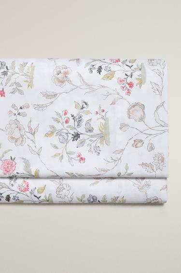 Zara FLORAL SATEEN FLAT SHEET - Oyster-white
