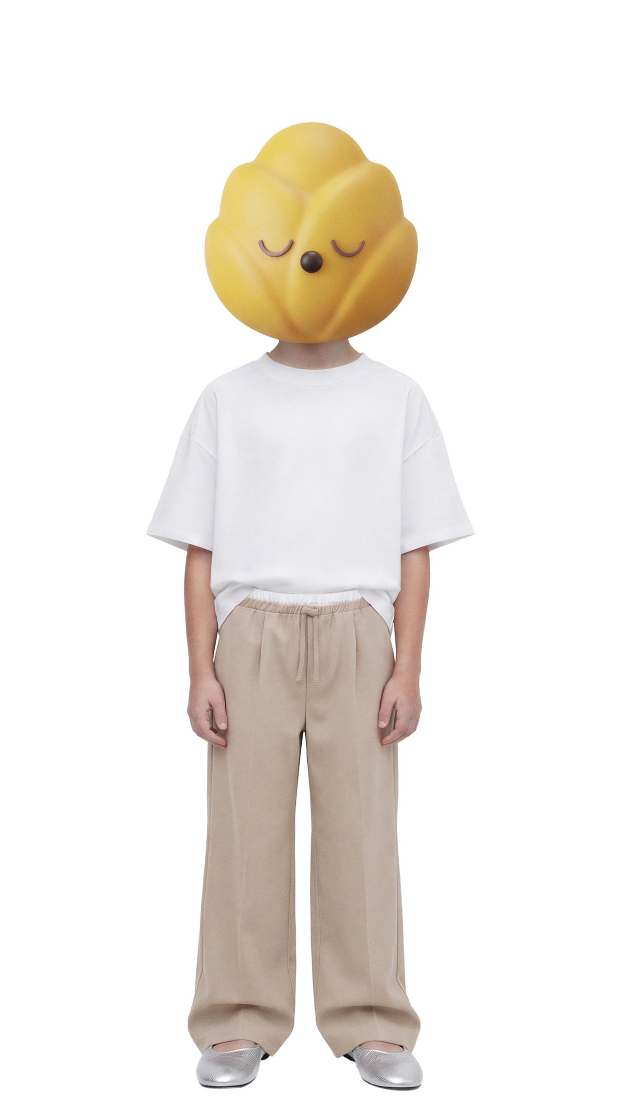 DOUBLE WAISTBAND WIDE LEG PANTS — Light beige