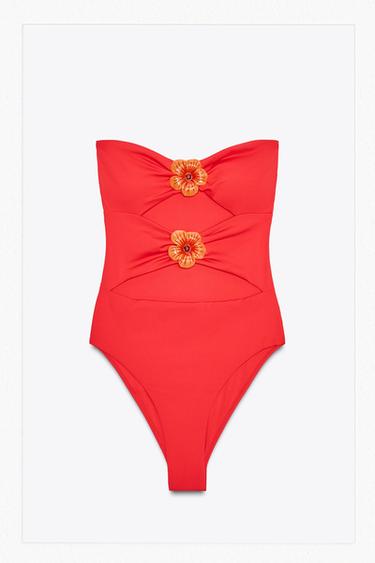 BAÑADOR BANDEAU CUT OUT FLORES - Coral de Zara