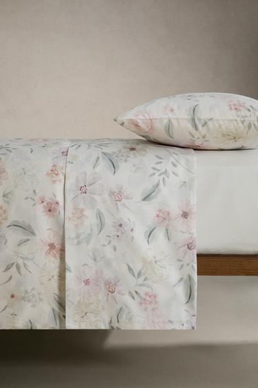 FLORAL PRINT SATEEN FLAT SHEET - Oyster-white by Zara - Image 2