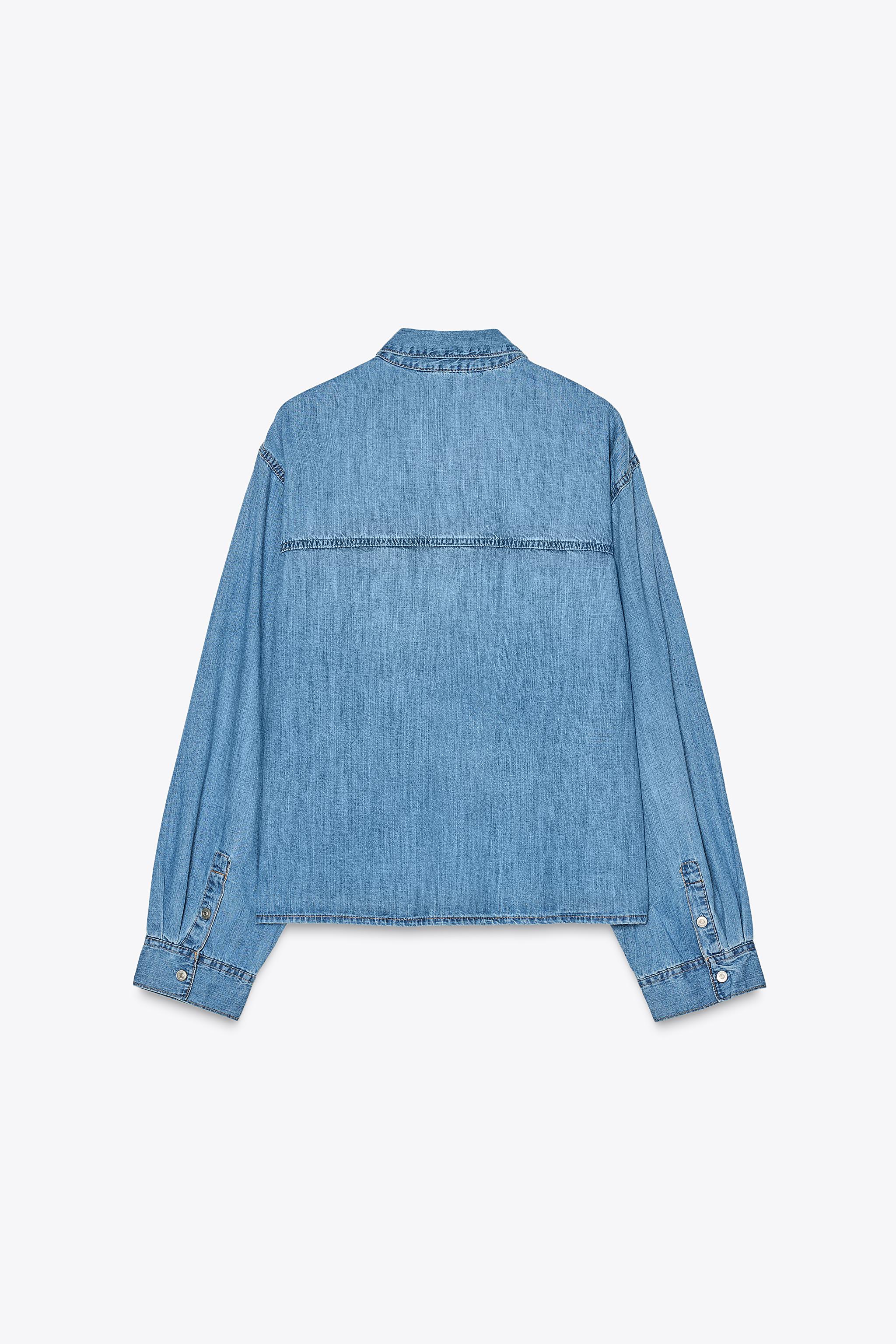 デニムリボンタイカラーシャツ - ブルー | ZARA Japan / 日本