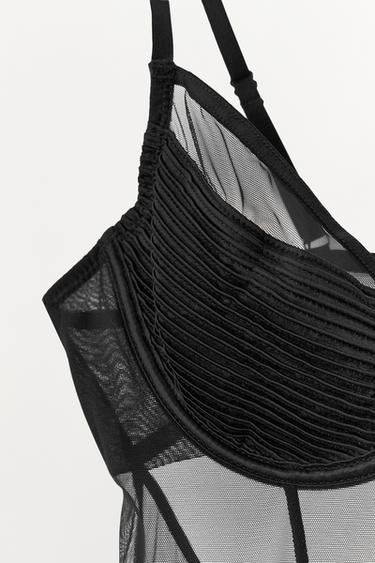 BODY PLISSÉ SEMI-TRANSPARENT - Noir de Zara - Image 7
