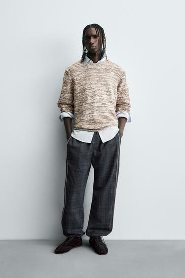 CONTRAST CHECK TECHNICAL JOGGER TROUSERS - Blue by Zara