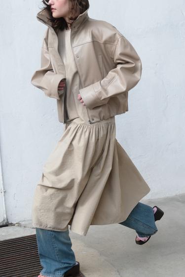 LEATHER EFFECT JACKET WITH PLEATS - Stone marl by Zara - Image 4