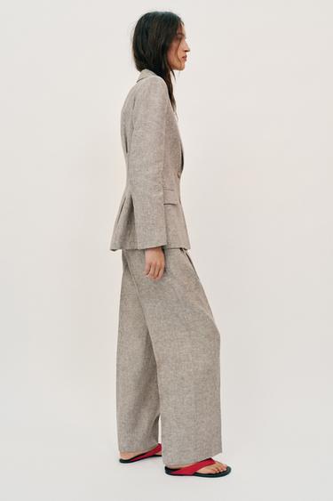 PANTALON DROIT 100 % LIN - Sable / Chiné de Zara - Image 3