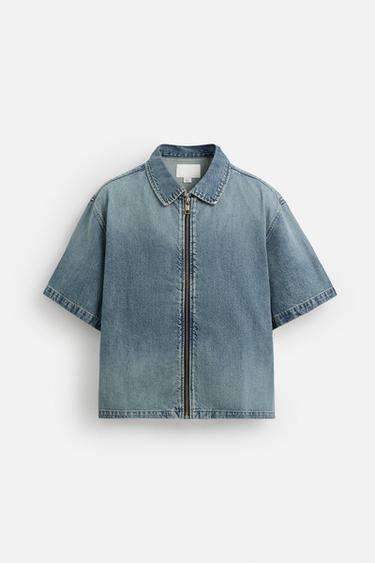 デニムジッパーシャツライトブルーZaraのデニムジッパーシャツ - ライトブルー 