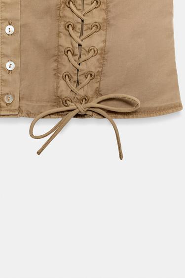 TOP POPELINE EFFET DÉLAVÉ - Ocre de Zara - Image 6