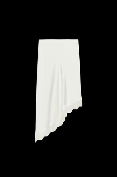 FALDA SATINADA ENCAJE - Blanco roto de Zara - Imagen 0
