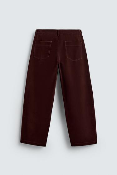 FLOCKED WIDE-LEG TROUSERS - Burgundy by Zara - Image 7