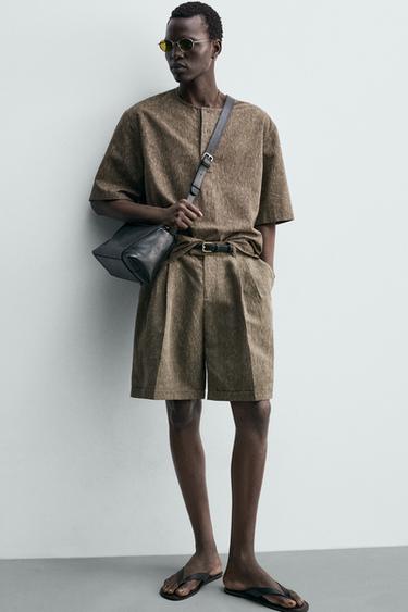 RELAXED FIT PLEATED BERMUDA SHORTS - Khaki by Zara - Image 5