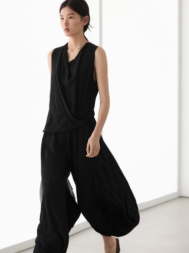 Zara Linen sarouel trousers - Black