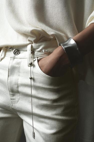 Z1975 PEARLESCENT EFFECT BELTED JEANS - Oyster-white by Zara