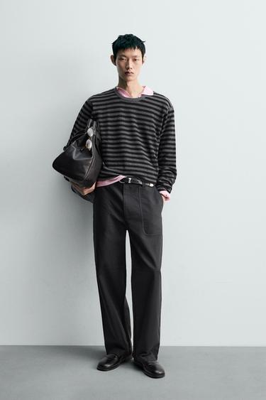 ÁO LEN KẺ NGANG PHA SỢI LEN LÔNG CỪU VÀ CASHMERE - Màu đen từ Zara