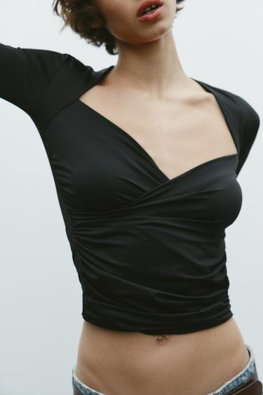 TOP DRAPEADO EM POLIAMIDA - Preto da Zara