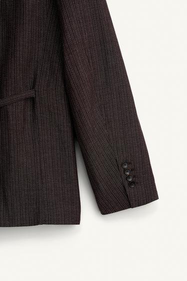 VESTE DE COSTUME À RAYURES VISCOSE - LIN - Marron foncé de Zara - Image 10