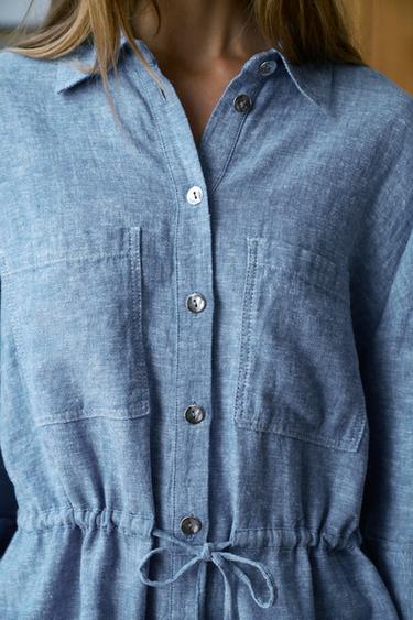 LINEN BLEND SAFARI SHIRT - Light blue by Zara - Image 6