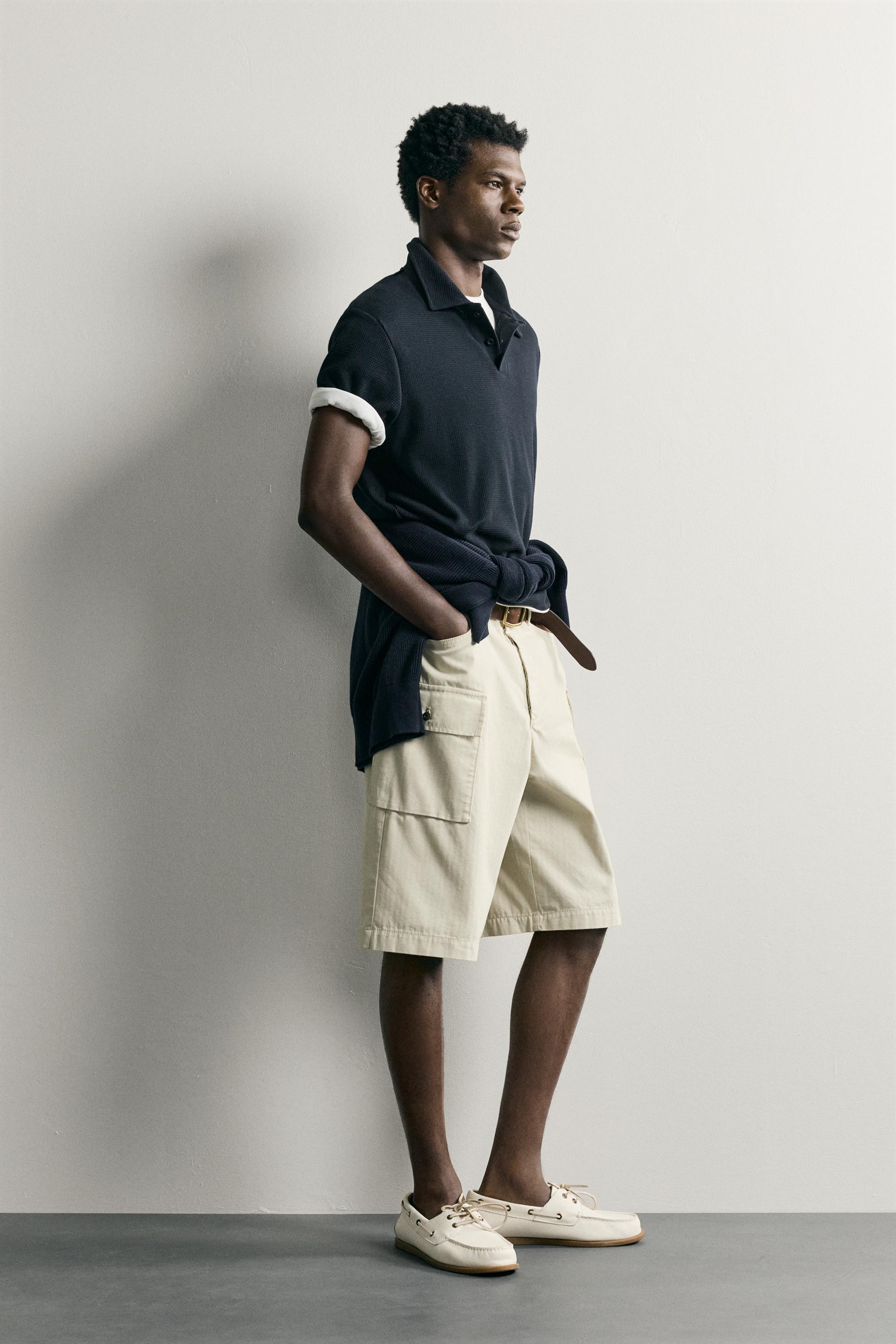 Zara GOFRE DOKULU POLO T-SHIRT görsel 4