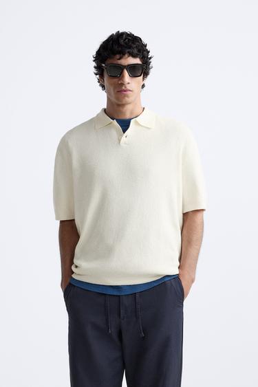 TEXTURED KNIT POLO SHIRT - Oyster-white by Zara