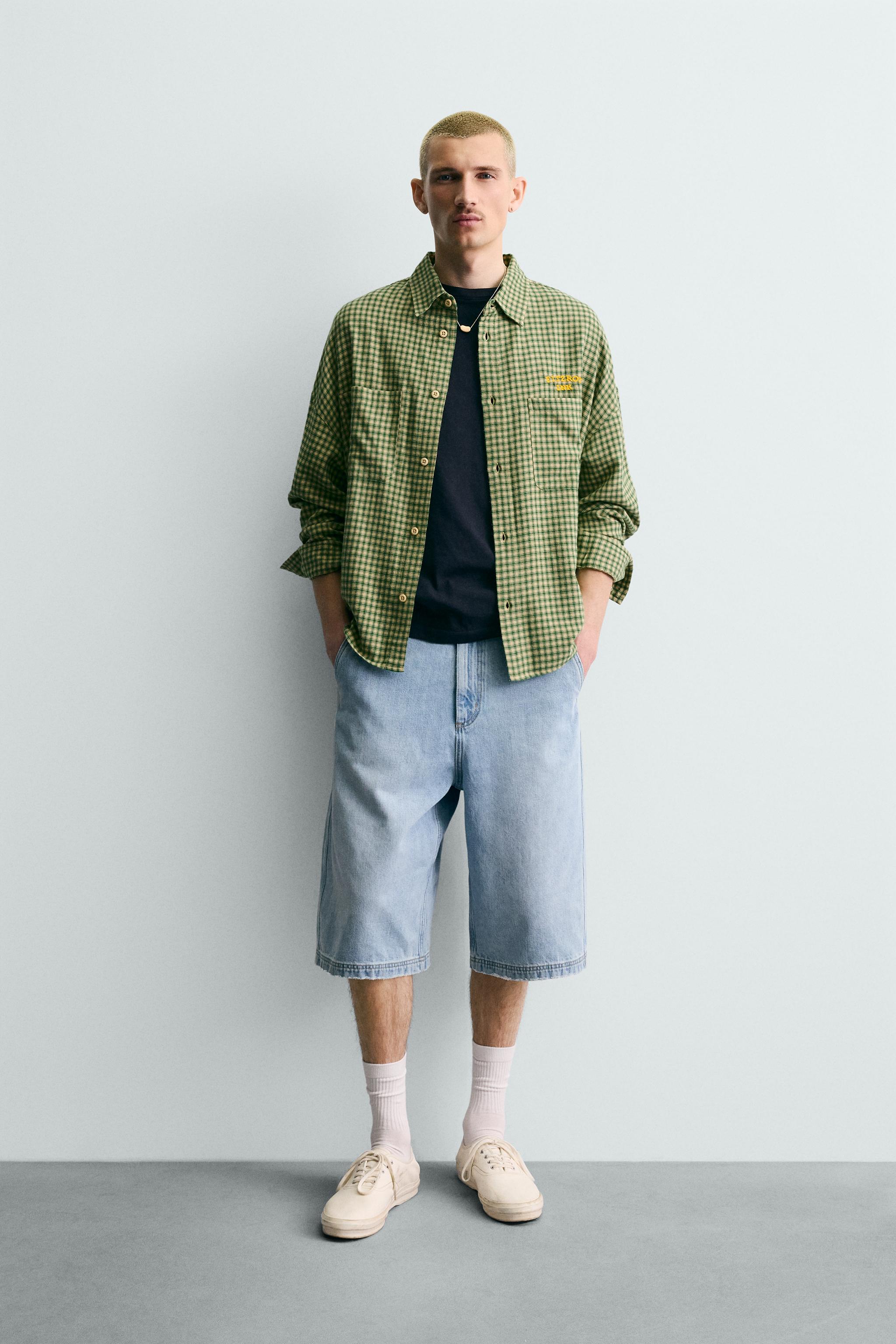 EMBROIDERED PLAID FLANNEL SHIRT - White / Green | ZARA United States