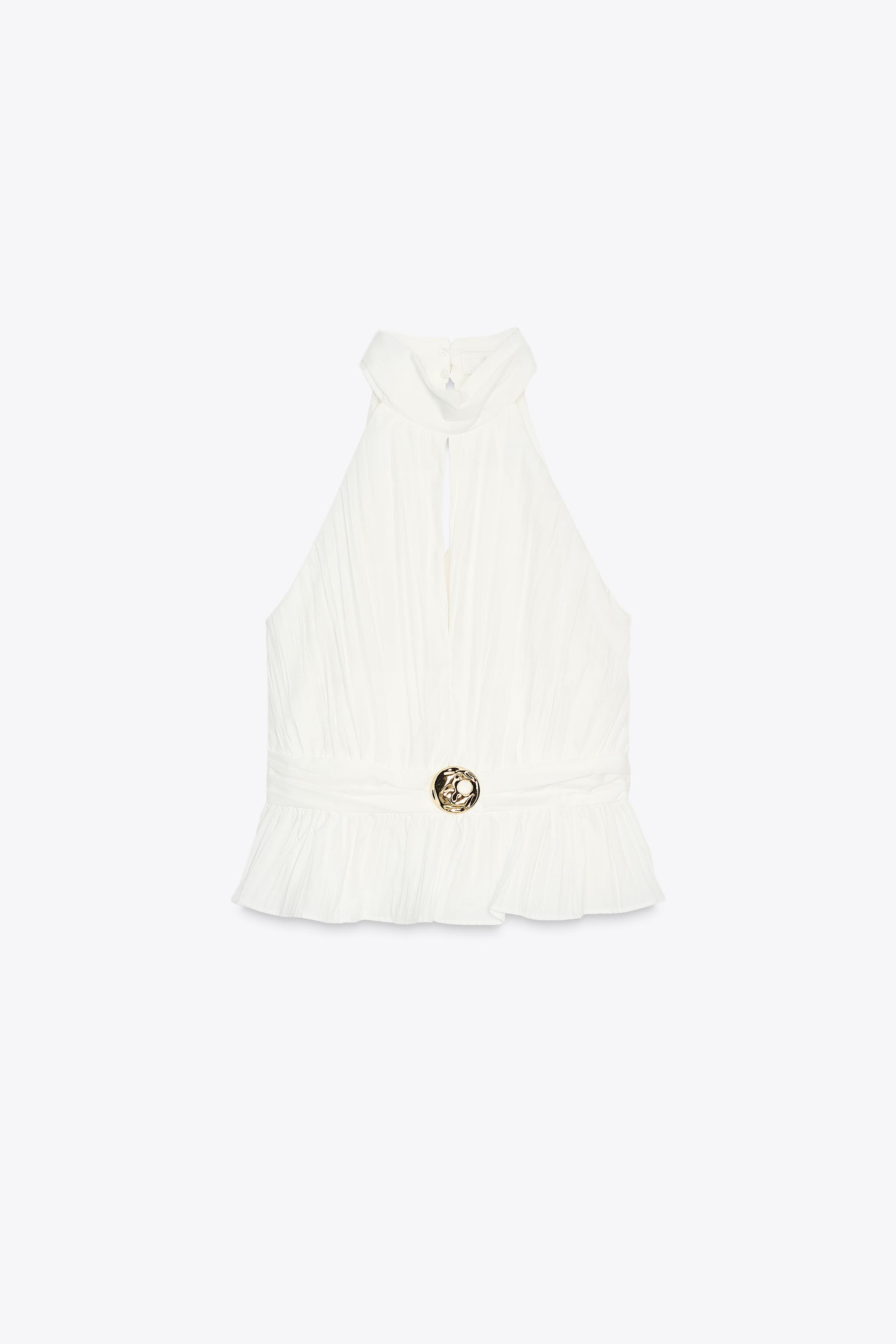 PLEATED HALTER TOP - Oyster-white | ZARA United States