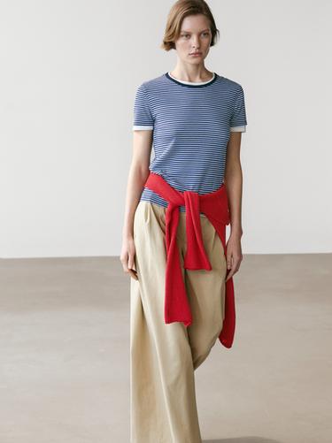 Zara Striped double-layer T-shirt with short sleeves - Blue