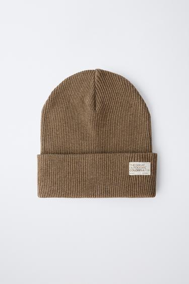 RIBBED KNIT BEANIE WITH LABEL - camel by Zara - Image 3