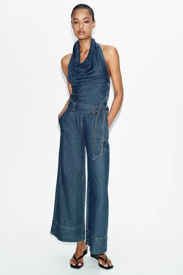 Z1975 HALTER DENIM JUMPSUIT WITH BELT - Blue by Zara