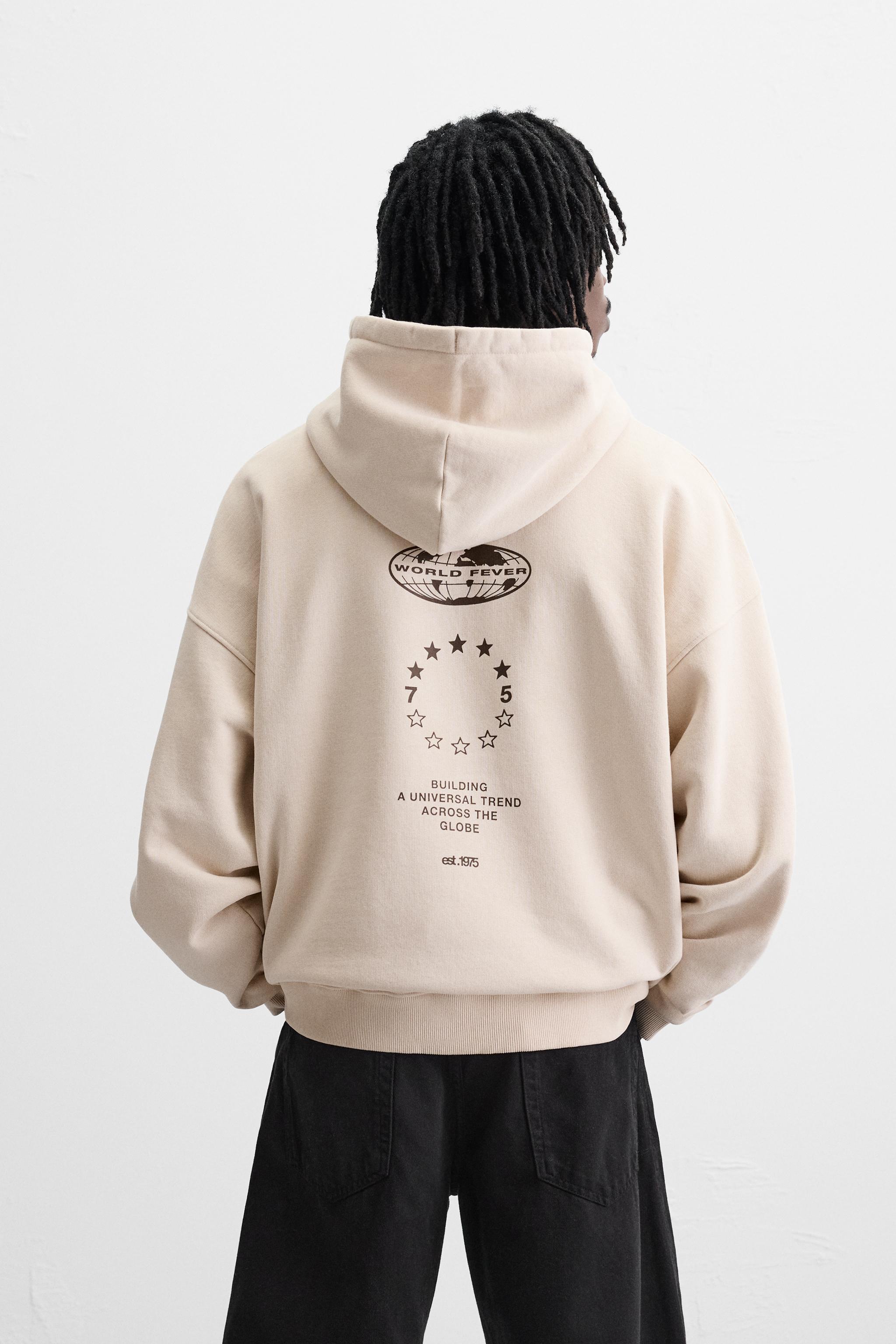 ★ZARA★ HOODIE WITH SLOGAN PRINT TEXT PRINT HOODED SWEATSHIRT - Black | ZARA United States