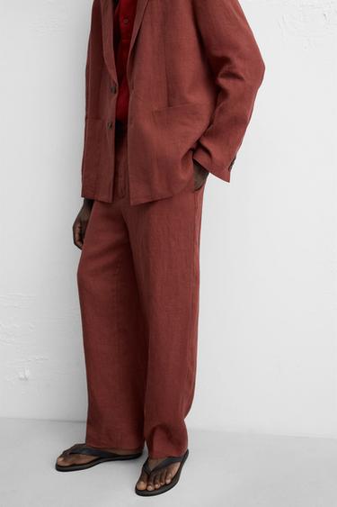 100% LINEN SUIT TROUSERS - Red / Black by Zara - Image 4