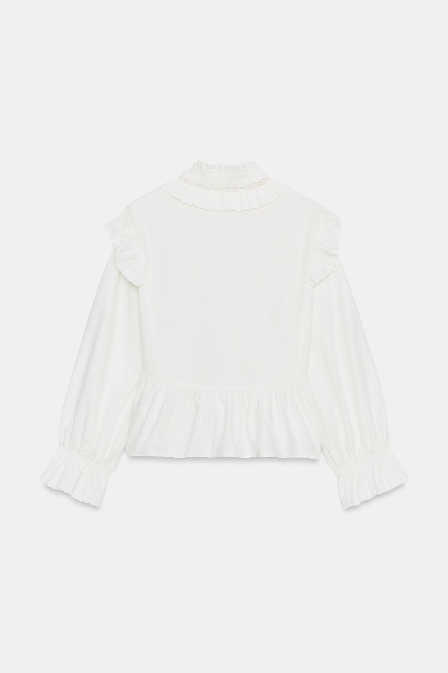 Женская блузка Zara Romantic Ruffle Blouse, цвет: Белый — фото 9