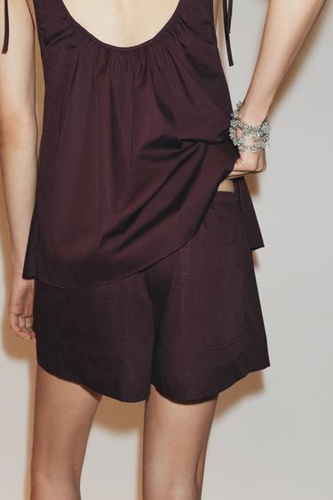 POPLIN MINI SHORTS - Burgundy by Zara - Image 2