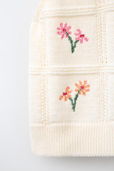 GILET EN MAILLE BRODÉ - Blanc cassé de Zara - Image 3