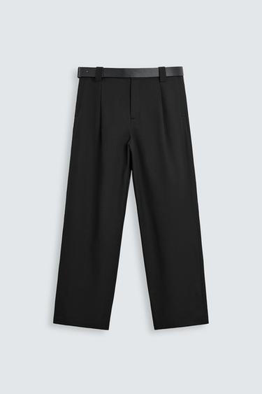 Zara PLEATED PANTS WITH BELT - Black