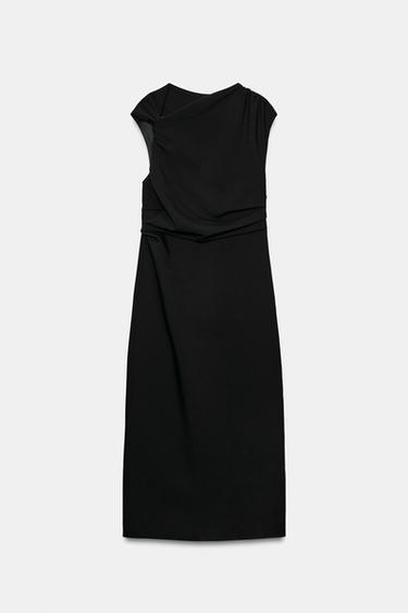 VESTIDO MIDI DRAPEADO - Negro de Zara - Imagen 0