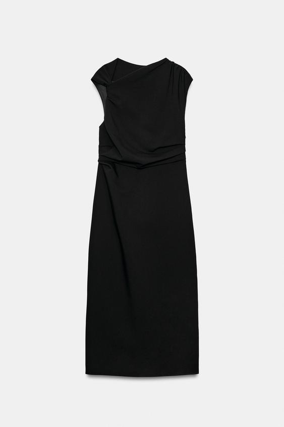 VESTIDO MIDI DRAPEADO - Negro de Zara - Imagen 0