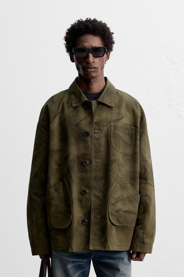 FADED JACKET WITH POCKETS - Brown / Green by Zara