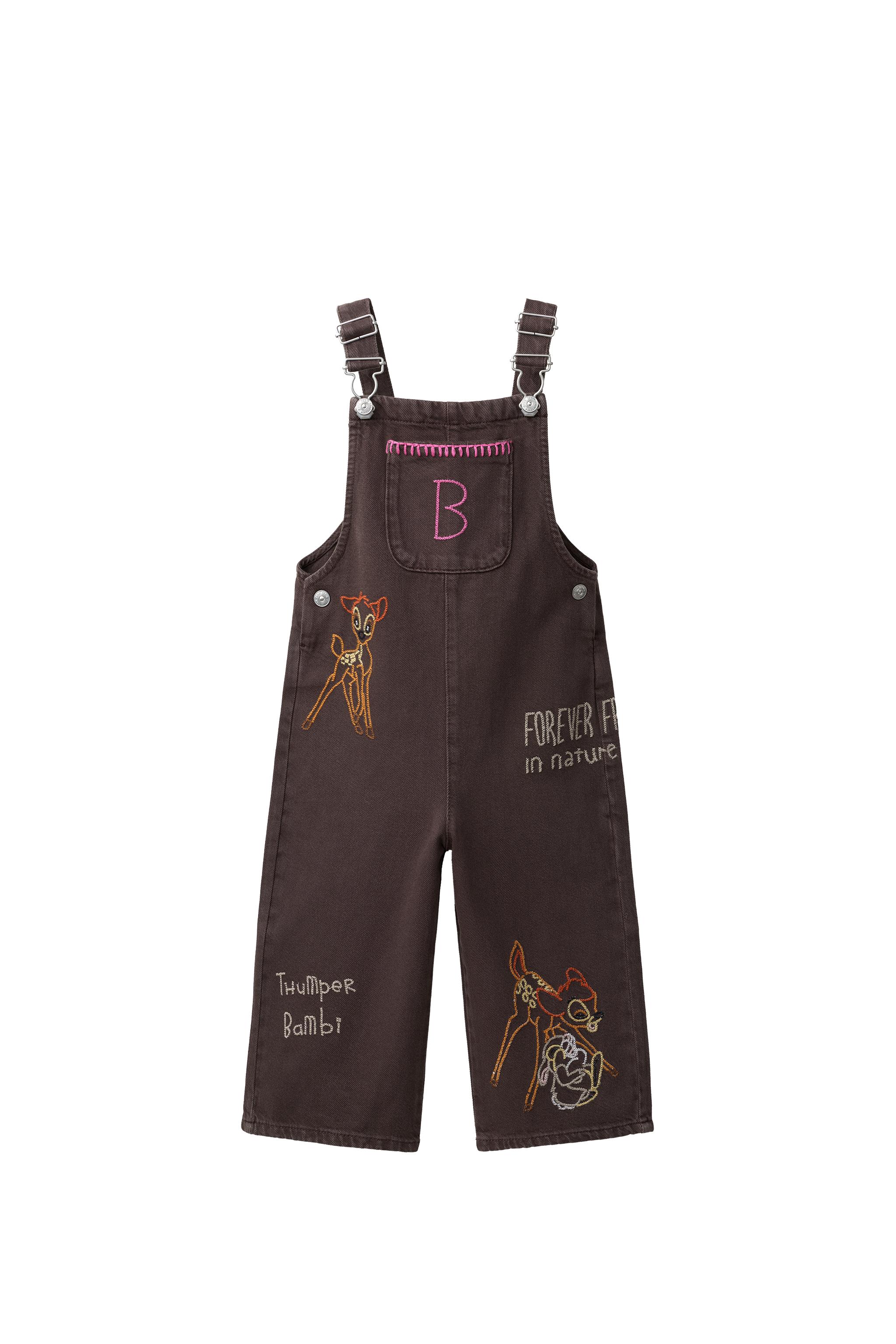 euw balloon camisole overalls（ash brown） BAMBI © DISNEY EMBROIDERED OVERALLS - Brown | ZARA United States