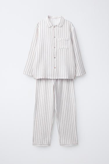 AGES 6-14 / TEXTURED STRIPED PYJAMAS - Ecru by Zara
